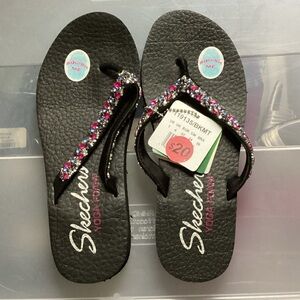 Skechers Black Sandals with Pink Details